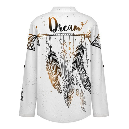 Stand-up Collar Long-sleeved Shirt Dream  Customization Women’s V-Neck Blouses,long Sleeve,Roll-Up Sleeve Shirt