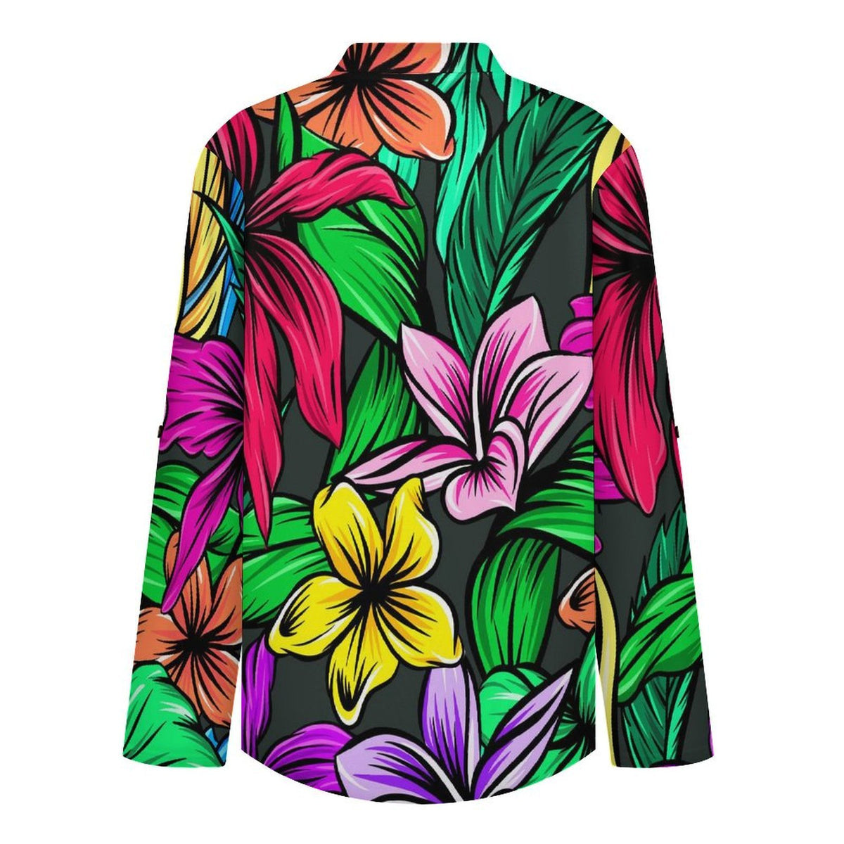 Stand-up Collar Long-sleeved Shirt Colorful Flowers  Customization Women’s V-Neck Blouses,long Sleeve,Roll-Up Sleeve Shirt