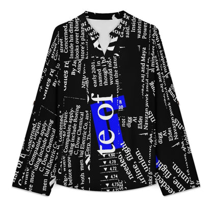 Stand-up Collar Long-sleeved Shirt Newspaper Dress  Customization Women’s V-Neck Blouses,long Sleeve,Roll-Up Sleeve Shirt