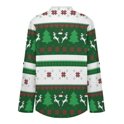 Versatile Notched V-Neck Tunic  Roll Tab 3/4 Sleeve Office Casual Top  Christmas Pattern
