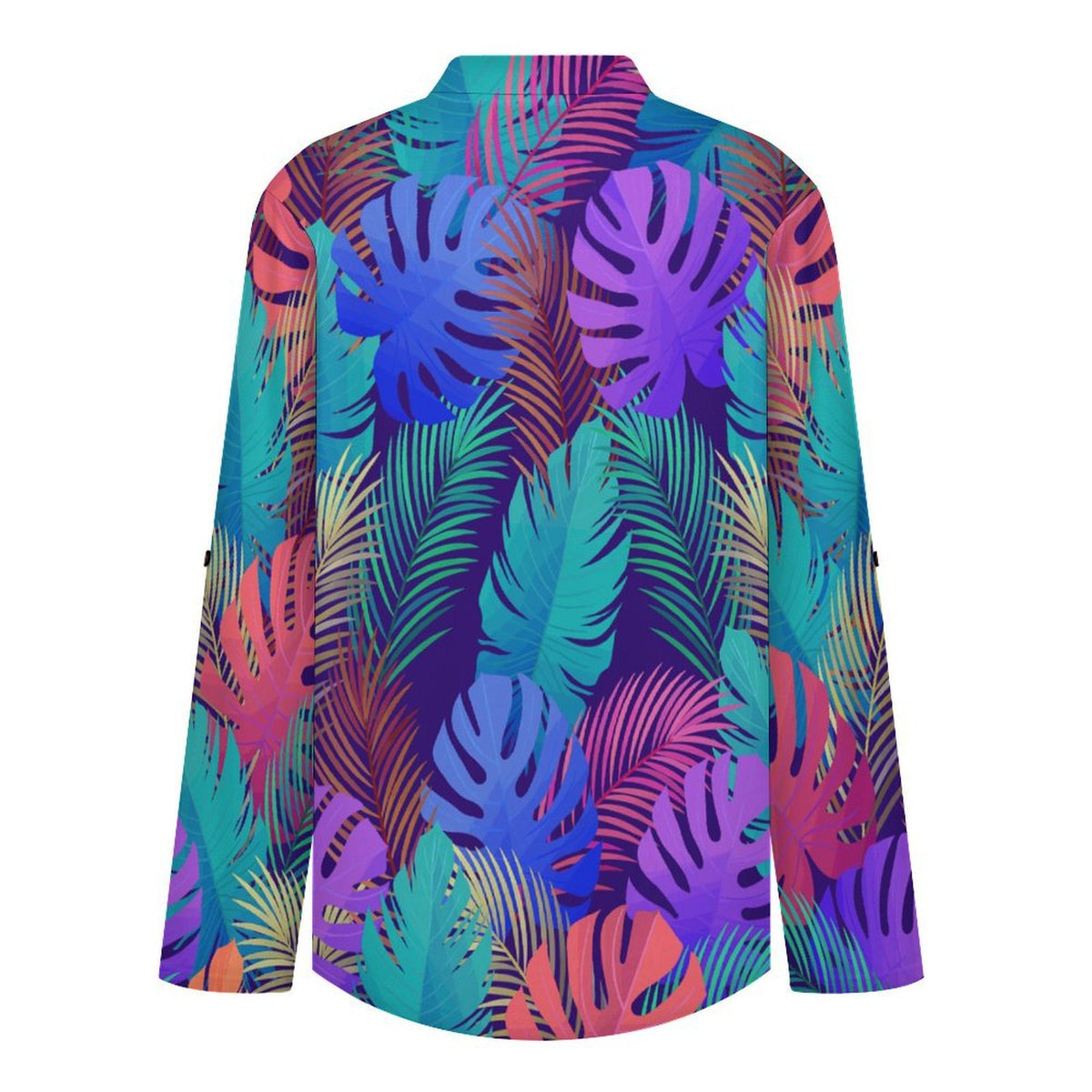 Stand-up Collar Long-sleeved Shirt Color, Leaves, Summer  Customization Women’s V-Neck Blouses,long Sleeve,Roll-Up Sleeve Shirt