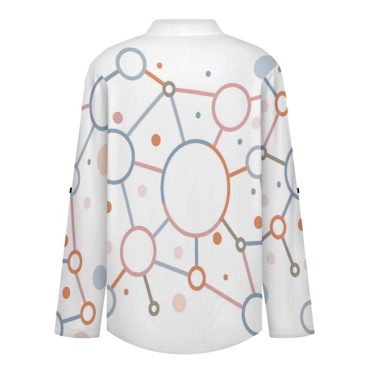 Stand-up Collar Long-sleeved Shirt Web Colored Circle  Customization Women’s V-Neck Blouses,long Sleeve,Roll-Up Sleeve Shirt