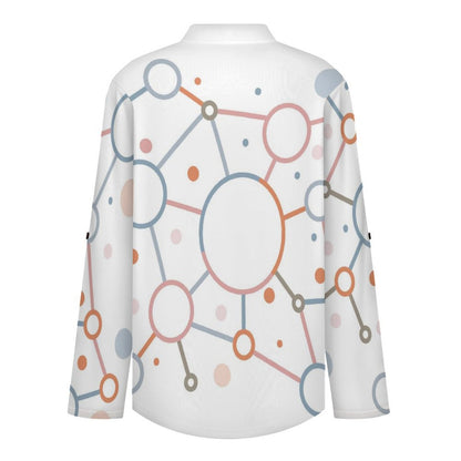 Stand-up Collar Long-sleeved Shirt Web Colored Circle  Customization Women’s V-Neck Blouses,long Sleeve,Roll-Up Sleeve Shirt