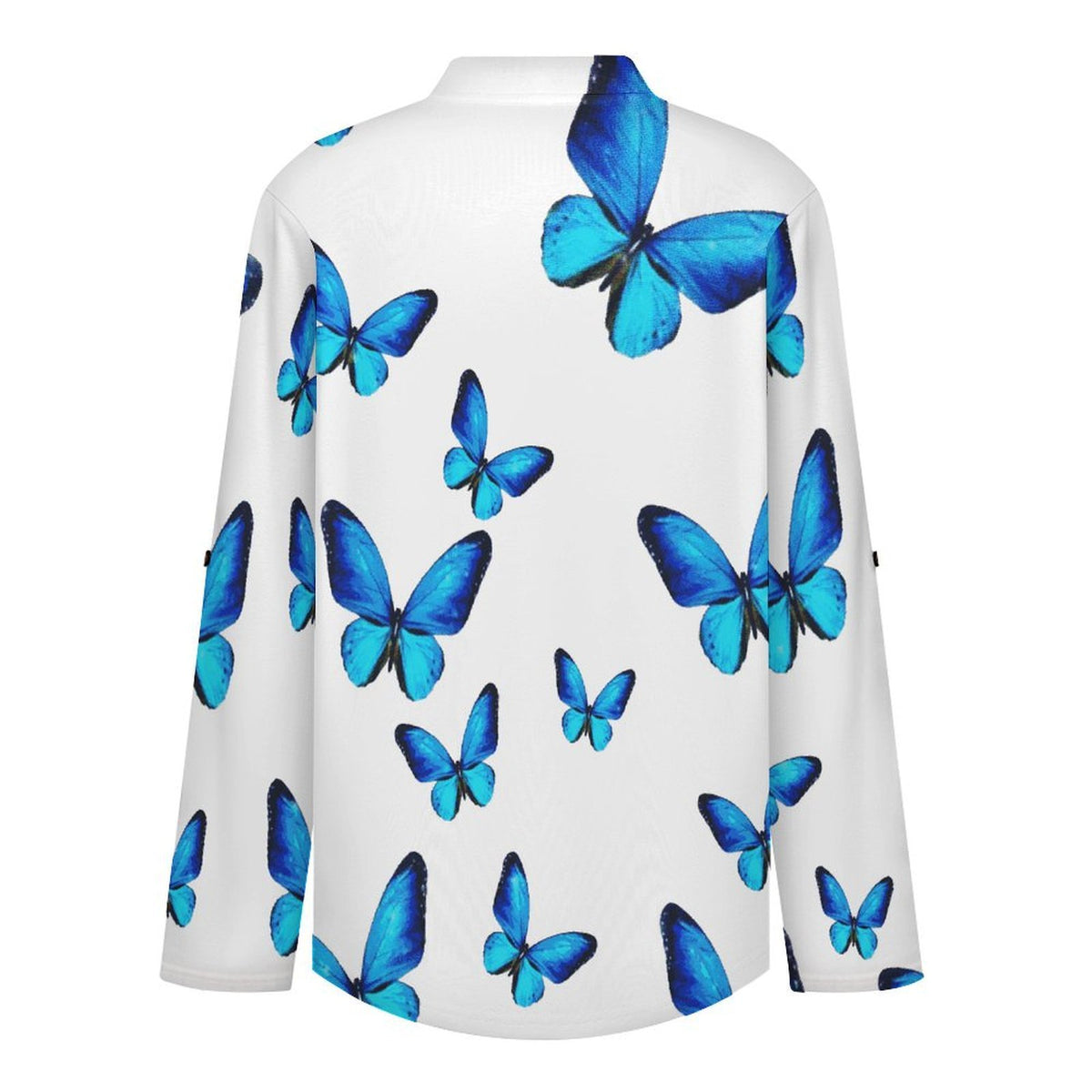 Stand-up Collar Long-sleeved Shirt Blue Butterfly in My Dream  Customization Women’s V-Neck Blouses,long Sleeve,Roll-Up Sleeve Shirt