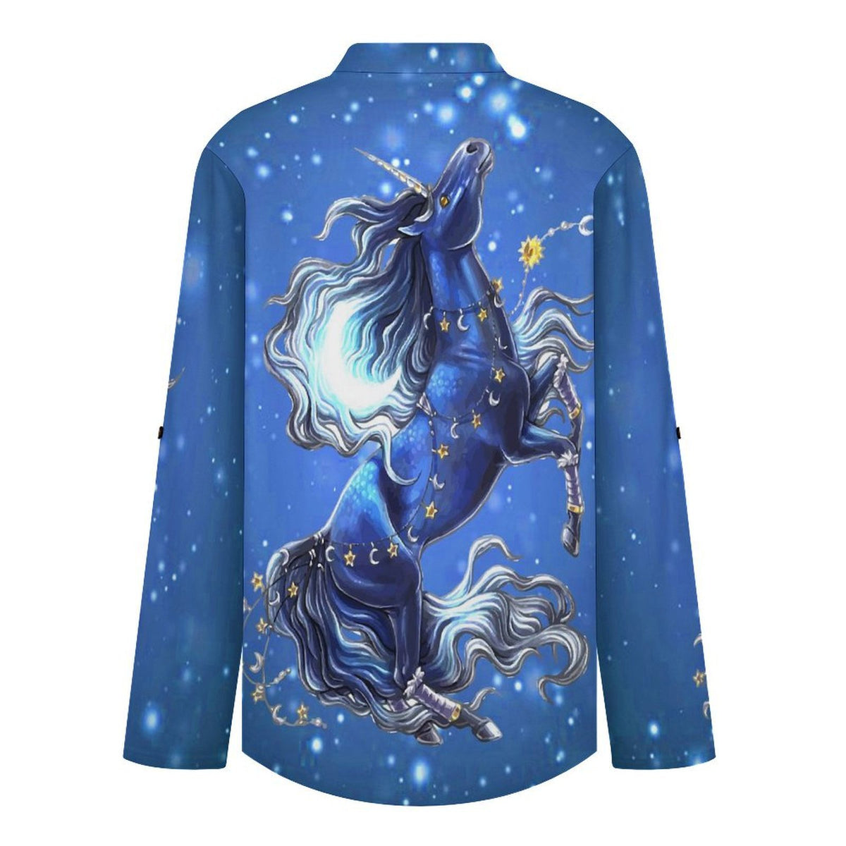 Stand-up Collar Long-sleeved Shirt Unicorn  Customization Women’s V-Neck Blouses,long Sleeve,Roll-Up Sleeve Shirt
