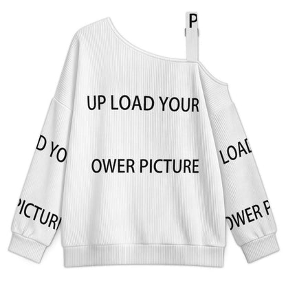 Off-the-shoulder Sweater UPLOAD  Asymmetric Cold Shoulder Knit Sweater for Women, Adjustable Buckle Strap Long Sleeve Casual Slouchy Pullover