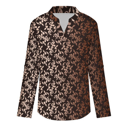 Stand-up Collar Long-sleeved Shirt Girl Dress Flower Pattern
