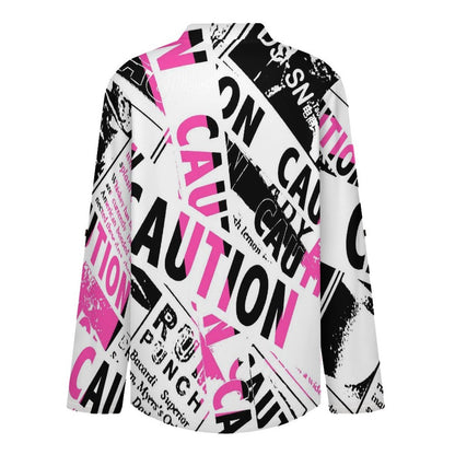 Stand-up Collar Long-sleeved Shirt Vintage Newspaper  Customization Women’s V-Neck Blouses,long Sleeve,Roll-Up Sleeve Shirt