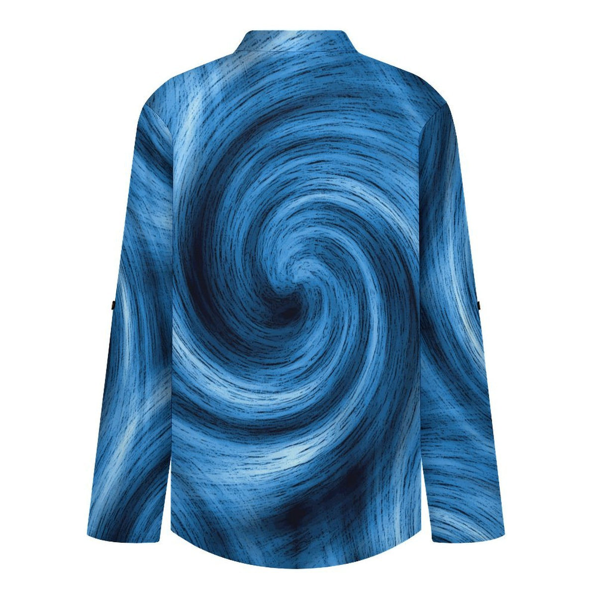 Blue Vortex Pattern  Versatile Notched V-Neck Tunic | Roll Tab 3/4 Sleeve Office Casual Top
