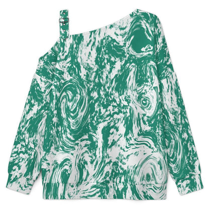 Off-the-shoulder SweaterGreen Tie Dye Pattern Women’s Off-Shoulder Knit Sweater