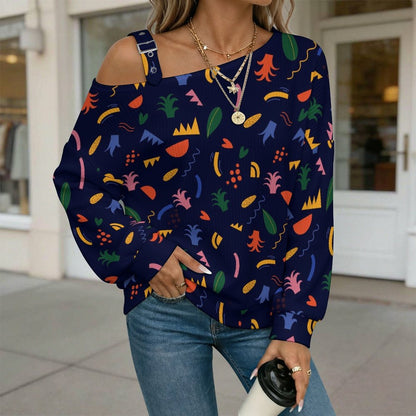 Women’s Off-Shoulder Knit Sweater Mexico Pattern