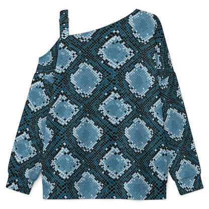 Fall Casual Asymmetric Shoulder Knit Top with Buckle Detail Snakeskin Pattern, Repeating Pattern