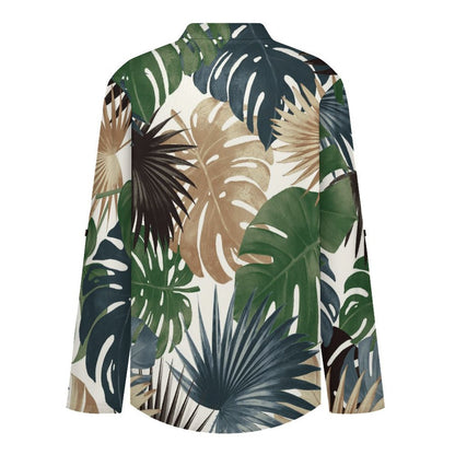 Stand-up Collar Long-sleeved Shirt Plant Summer white SWomen’s V-Neck Blouses