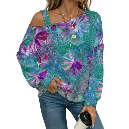 Off-the-shoulder Sweater Pattern  Asymmetric Cold Shoulder Knit Sweater for Women, Adjustable Buckle Strap Long Sleeve Casual Slouchy Pullover