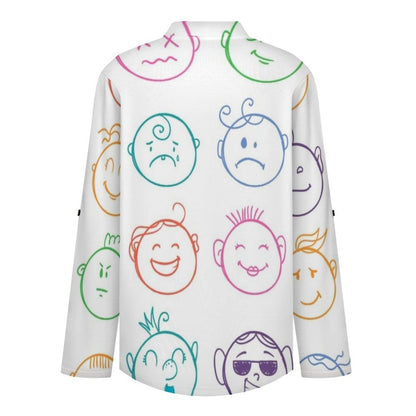 Color Lines, Cartoon Characters Roll Tab 3/4 Sleeve Notched V Neck Tunic Blouse