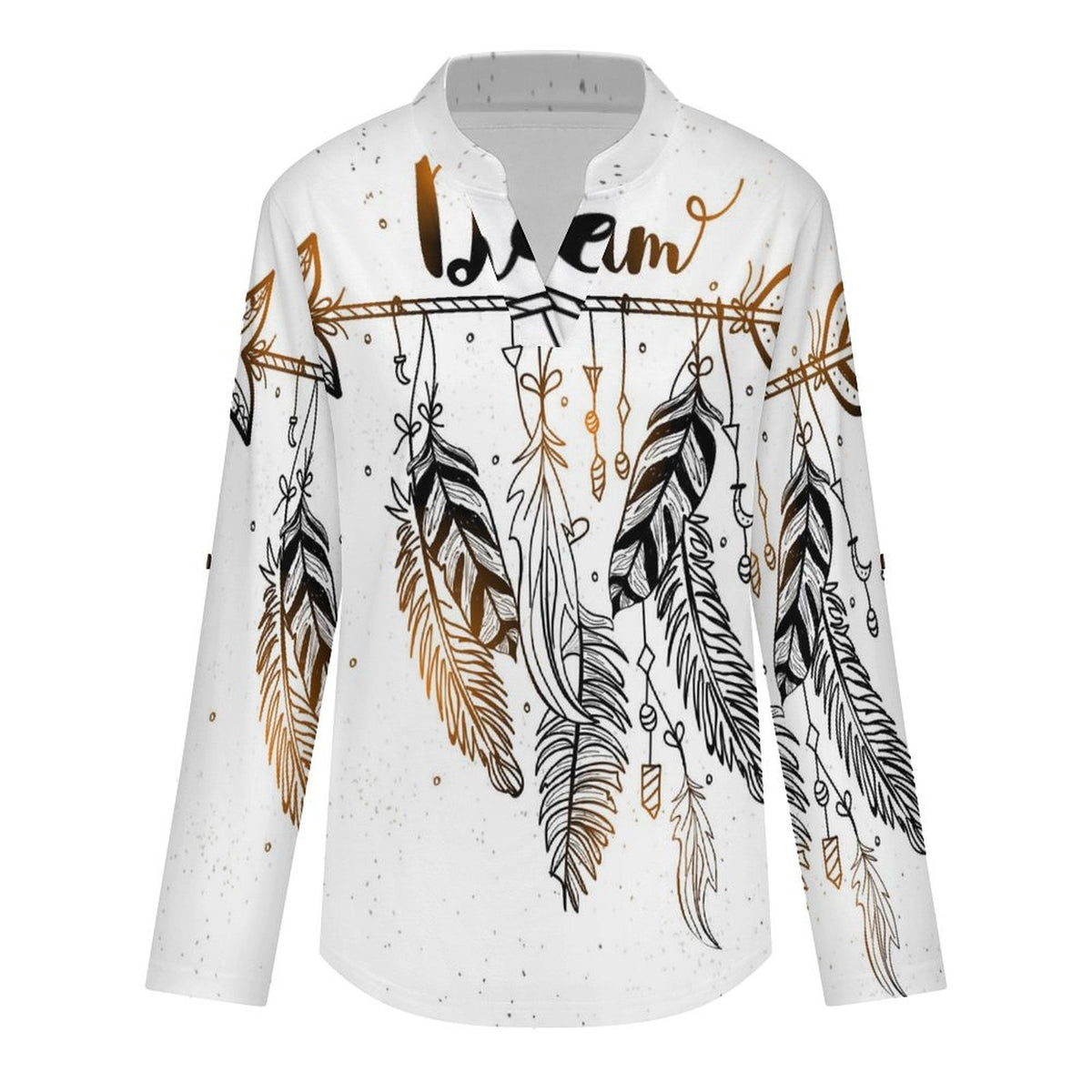 Stand-up Collar Long-sleeved Shirt Dream  Customization Women’s V-Neck Blouses,long Sleeve,Roll-Up Sleeve Shirt