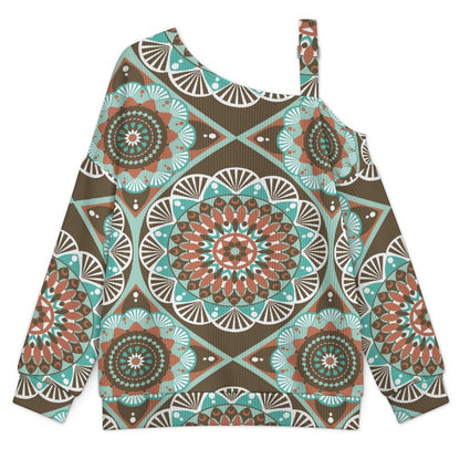 Off-the-shoulder SweaterRetro Pattern Women’s Off-Shoulder Knit Sweater