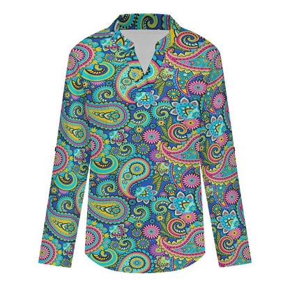 Paisley  Versatile Notched V-Neck Tunic | Roll Tab 3/4 Sleeve Office Casual Top