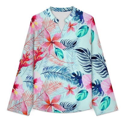 Marijuana Leaves, Flowers  Versatile Notched V-Neck Tunic | Roll Tab 3/4 Sleeve Office Casual Top