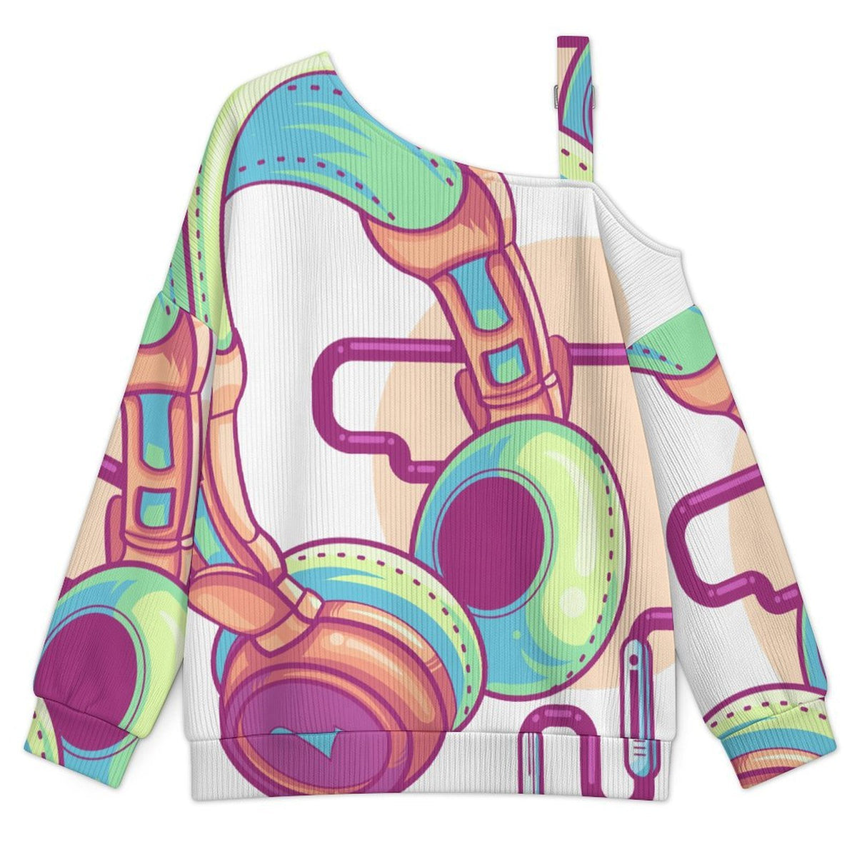 Women’s Off-Shoulder Knit Sweater Headphones, Music