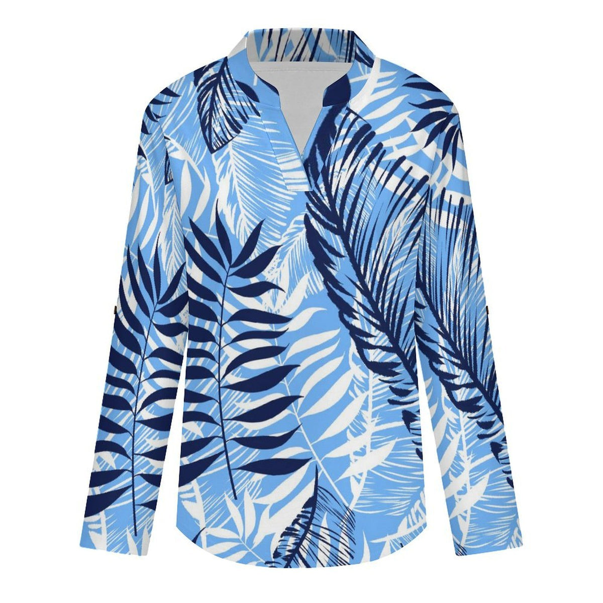 Stand-up Collar Long-sleeved Shirt Summer-flower-blue-yellow-full Print-T-shirt-phone Case white S Women’s V-Neck Blouses