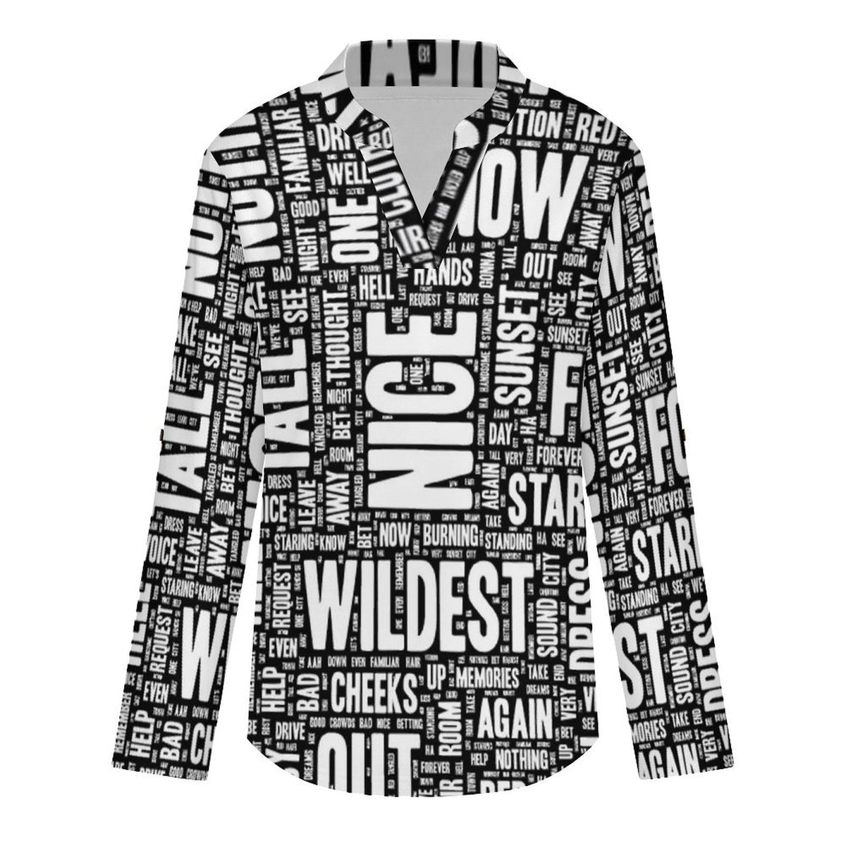 Versatile Notched V-Neck Tunic | Roll Tab 3/4 Sleeve Office Casual Top  Words Pattern