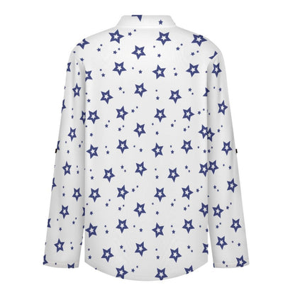 Stand-up Collar Long-sleeved Shirt Five-pointed Stars white S Women’s V-Neck Blouses