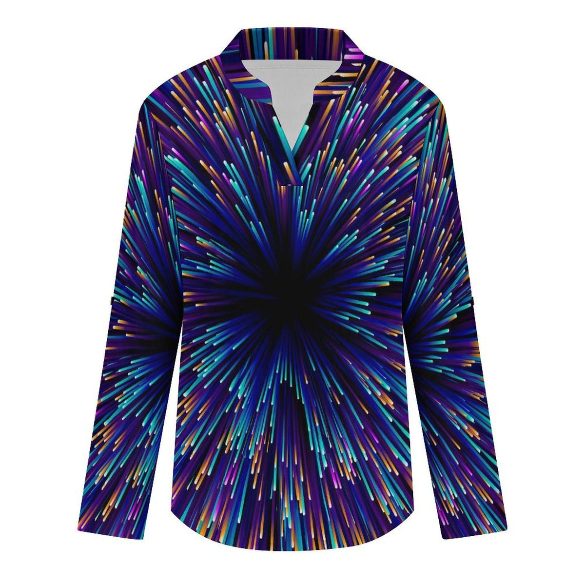 Stand-up Collar Long-sleeved Shirt Light Spot Background  Customization Women’s V-Neck Blouses,long Sleeve,Roll-Up Sleeve Shirt