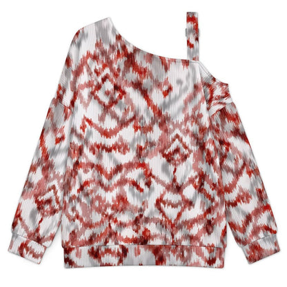 Off-the-shoulder Sweater European Retro Pattern  Asymmetric Cold Shoulder Knit Sweater for Women, Adjustable Buckle Strap Long Sleeve Casual Slouchy Pullover