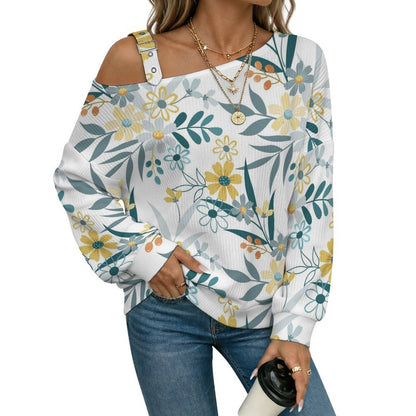 Floral Pattern Women’s Off-Shoulder Knit Sweater