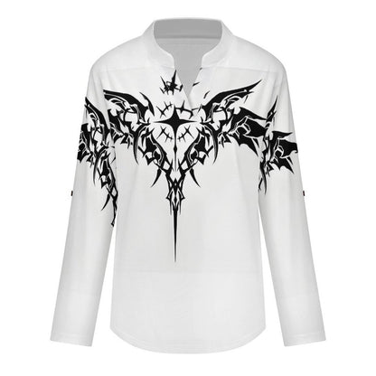 Stand-up Collar Long-sleeved Shirt Customized Women’s V-Neck Blouses