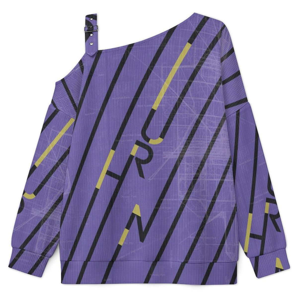 Off-the-shoulder Sweater Purple Stripe  Asymmetric Cold Shoulder Knit Sweater for Women, Adjustable Buckle Strap Long Sleeve Casual Slouchy Pullover