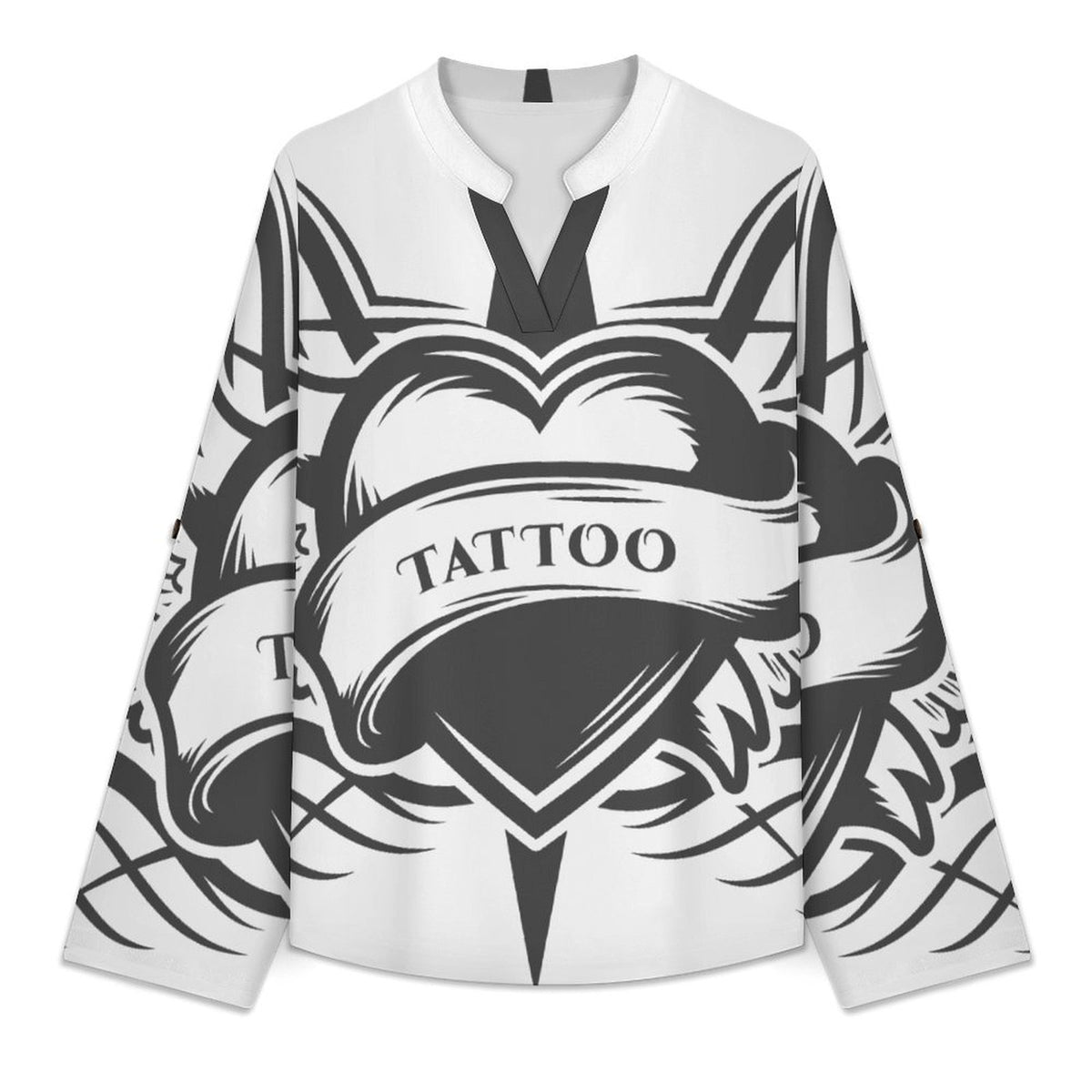 Stand-up Collar Long-sleeved Shirt Heart Shape, Wings  Customization Women’s V-Neck Blouses,long Sleeve,Roll-Up Sleeve Shirt