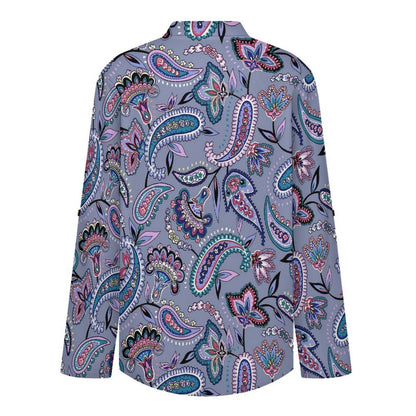 Stand-up Collar Long-sleeved Shirt Paisley  Customization Women’s V-Neck Blouses,long Sleeve,Roll-Up Sleeve Shirt