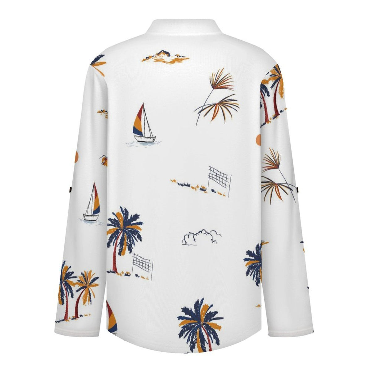 Summer Coconut Sailboat  Versatile Notched V-Neck Tunic | Roll Tab 3/4 Sleeve Office Casual Top