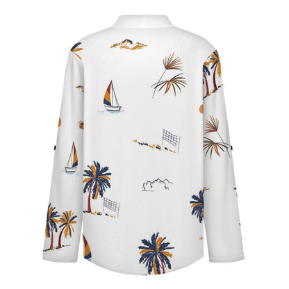 Summer Coconut Sailboat  Versatile Notched V-Neck Tunic | Roll Tab 3/4 Sleeve Office Casual Top