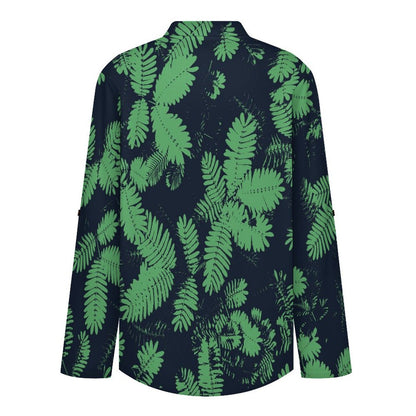 Green Leaves  Versatile Notched V-Neck Tunic | Roll Tab 3/4 Sleeve Office Casual Top