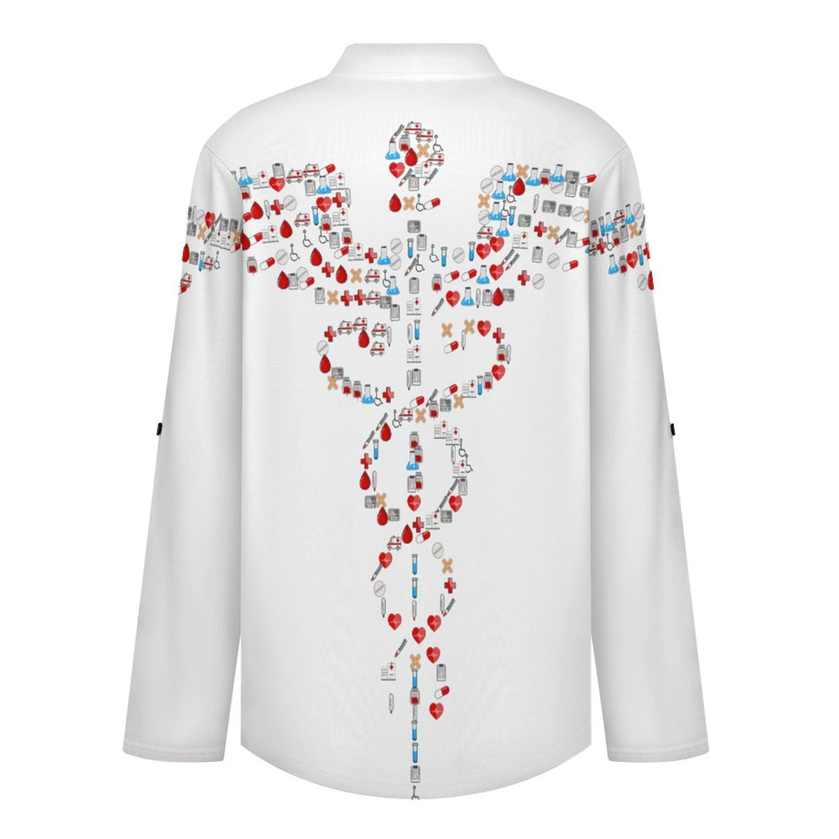 Stand-up Collar Long-sleeved Shirt Graphic Scepter  Customization Women’s V-Neck Blouses,long Sleeve,Roll-Up Sleeve Shirt