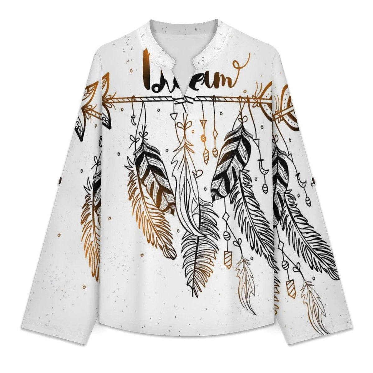Stand-up Collar Long-sleeved Shirt Dream  Customization Women’s V-Neck Blouses,long Sleeve,Roll-Up Sleeve Shirt