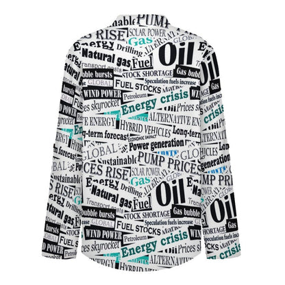 Stand-up Collar Long-sleeved Shirt Newspaper, Repeating Pattern  Customization Women’s V-Neck Blouses,long Sleeve,Roll-Up Sleeve Shirt