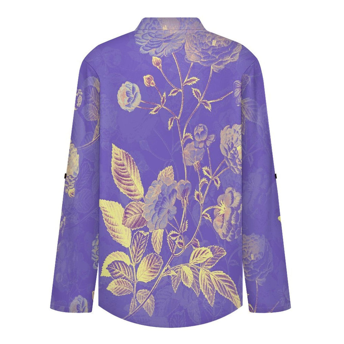 Stand-up Collar Long-sleeved Shirt Purple, Chinese Style, Flower Pattern  Customization Women’s V-Neck Blouses,long Sleeve,Roll-Up Sleeve Shirt