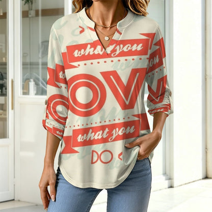 Do What You Love  Versatile Notched V-Neck Tunic | Roll Tab 3/4 Sleeve Office Casual Top