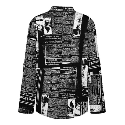 Stand-up Collar Long-sleeved Shirt Newspaper Vintage Dress white S Women’s V-Neck Blouses