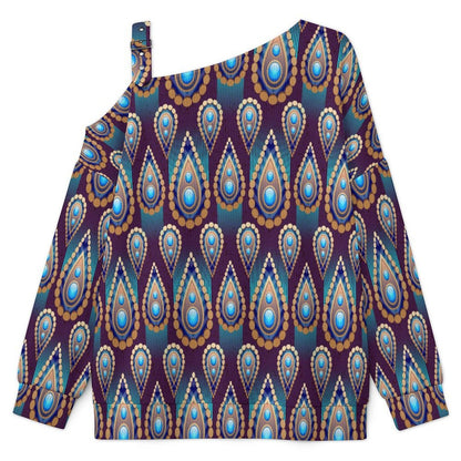 Fall Casual Asymmetric Shoulder Knit Top with Buckle Detail Retro Water Drop Pattern