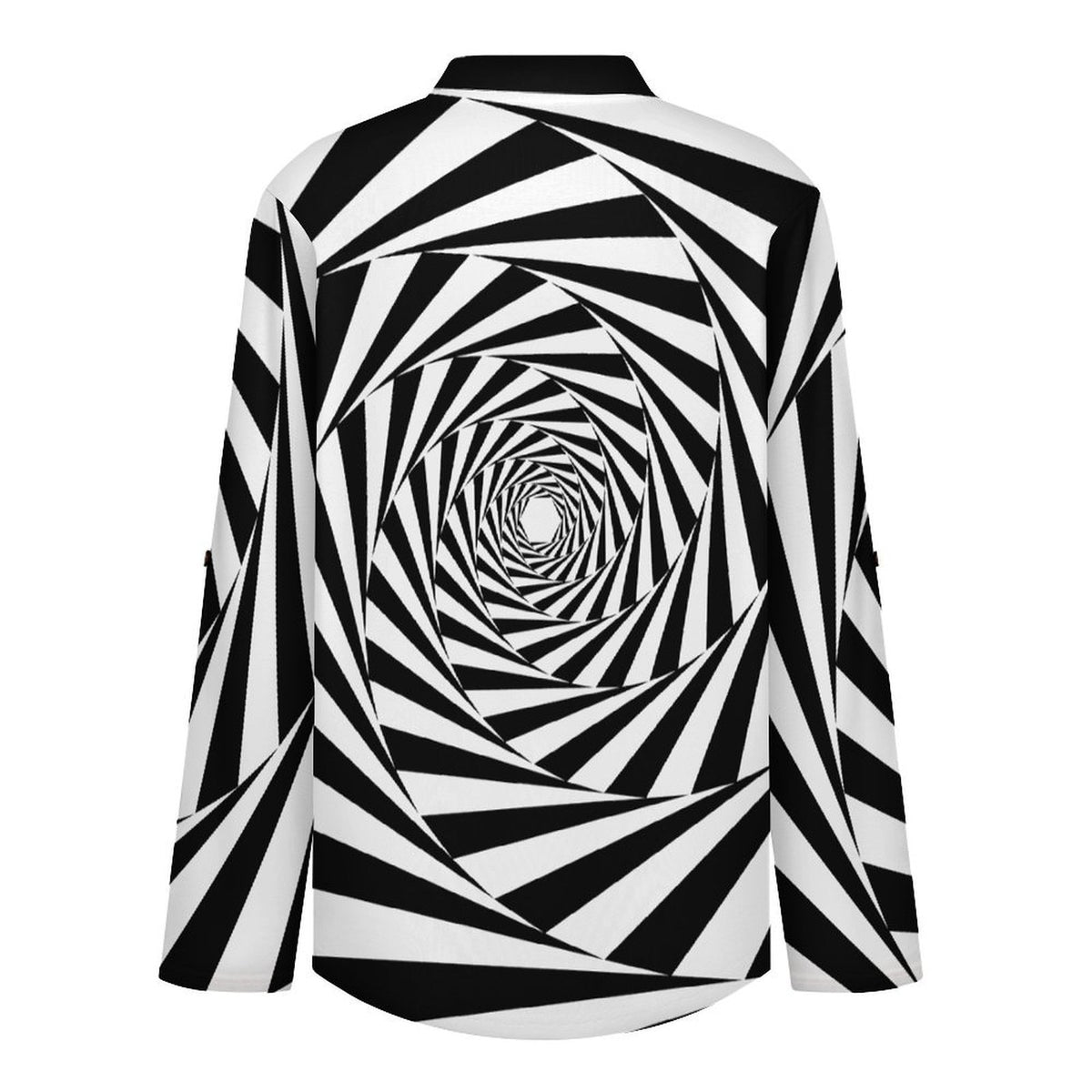 Black And White Interleaving Pattern Roll Tab 3/4 Sleeve Notched V Neck Tunic Blouse