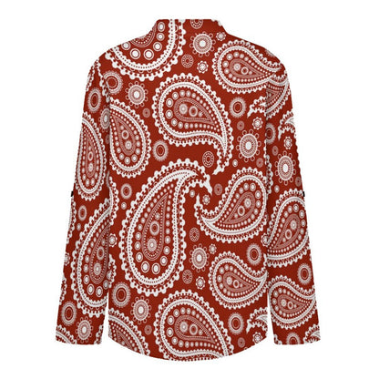 Paisley Women's Notched V Neck Tunic Tops, Roll Up 3/4 Sleeve Button Cuff Casual Blouse, Hem Loose Work Shirts