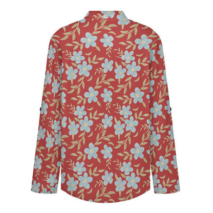 Versatile Notched V-Neck Tunic | Roll Tab 3/4 Sleeve Office Casual Top  Floral Repeat Pattern Skirt for Women