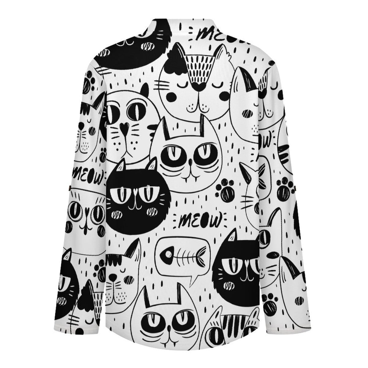 Stand-up Collar Long-sleeved Shirt Simple Strokes, Cat white S Women’s V-Neck Blouses