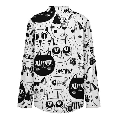 Stand-up Collar Long-sleeved Shirt Simple Strokes, Cat white S Women’s V-Neck Blouses