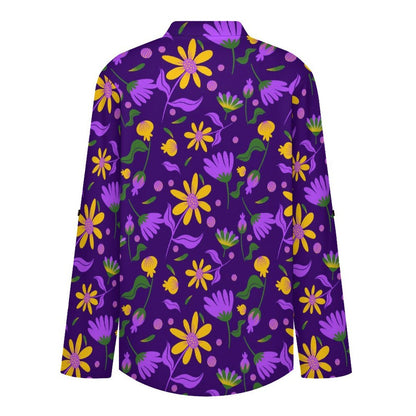 Flower Pattern Repeat  Versatile Notched V-Neck Tunic | Roll Tab 3/4 Sleeve Office Casual Top